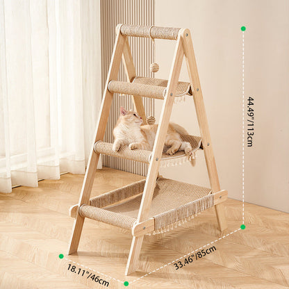 Modern Minimalist Triangle Hemp Rope Plywood Cat Tower 3-Tier For Living Room