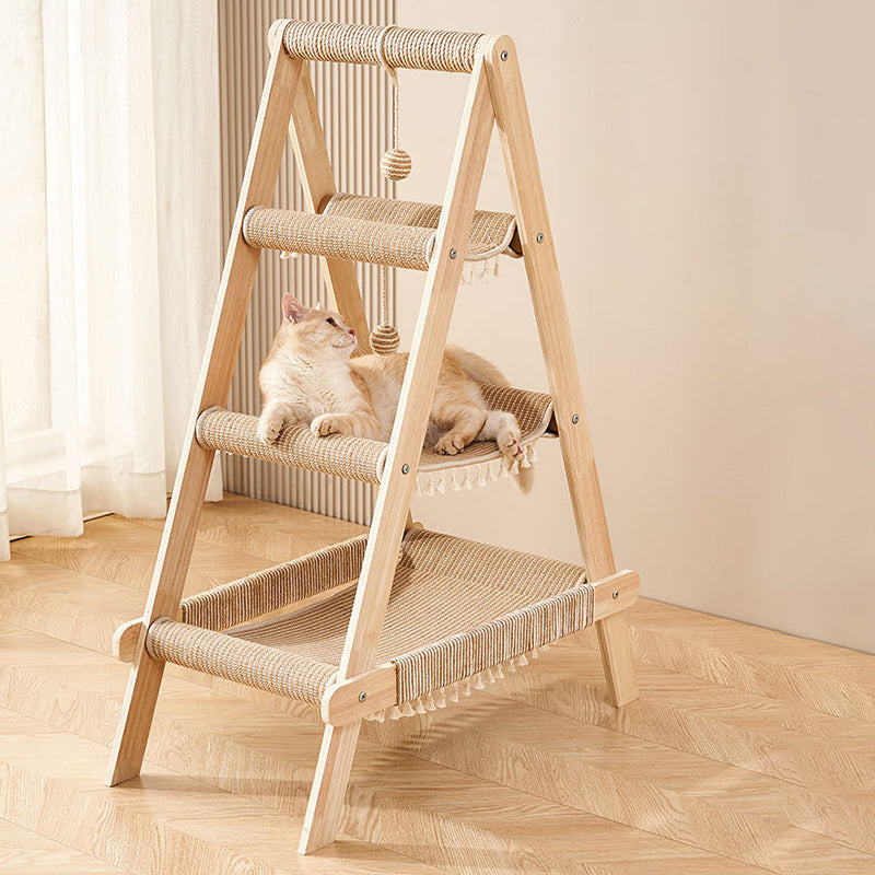 Modern Minimalist Triangle Hemp Rope Plywood Cat Tower 3-Tier For Living Room