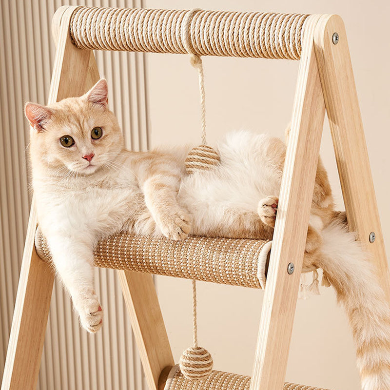 Modern Minimalist Triangle Hemp Rope Plywood Cat Tower 3-Tier For Living Room