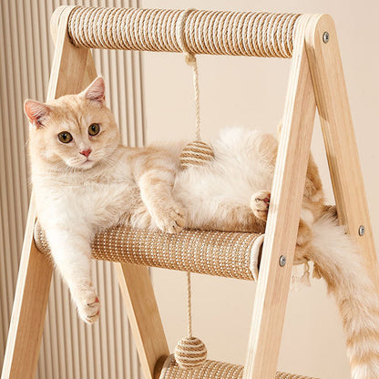 Modern Minimalist Triangle Hemp Rope Plywood Cat Tower 3-Tier For Living Room