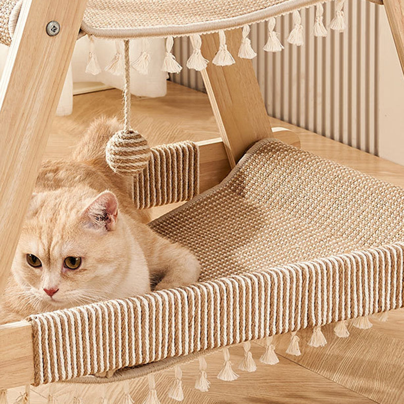 Modern Minimalist Triangle Hemp Rope Plywood Cat Tower 3-Tier For Living Room