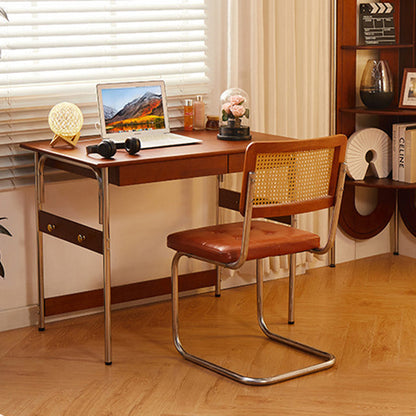 Traditional Vintage Rectangular Pine Wood Stainless Steel Desk 2-Drawer For Study
