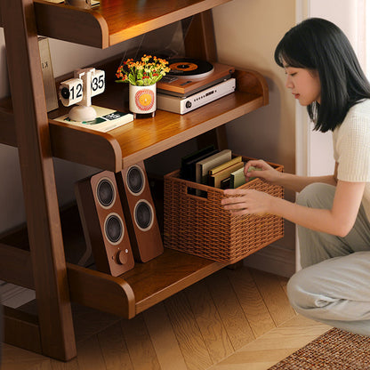 Modern Minimalist Trapezoid Rubberwood Solid Wood Sandwich Panel Floor-Standing Bookshelf 4/5-Shelf For Study
