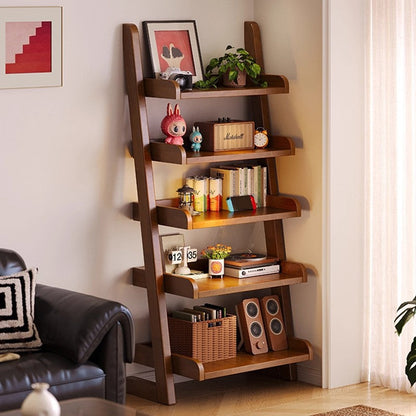 Modern Minimalist Trapezoid Rubberwood Solid Wood Sandwich Panel Floor-Standing Bookshelf 4/5-Shelf For Study
