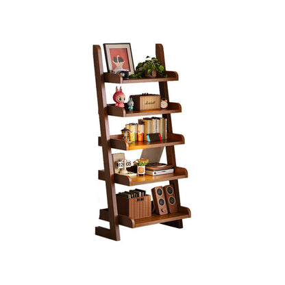 Modern Minimalist Trapezoid Rubberwood Solid Wood Sandwich Panel Floor-Standing Bookshelf 4/5-Shelf For Study