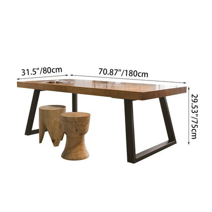 Modern Minimalist Rectangular Pine Wood Iron Dining Table For 4-6 Seats