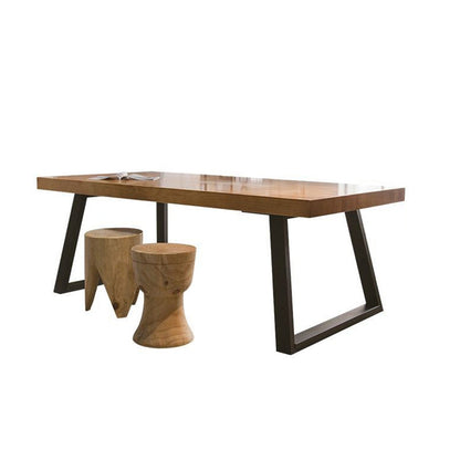 Modern Minimalist Rectangular Pine Wood Iron Dining Table For 4-6 Seats