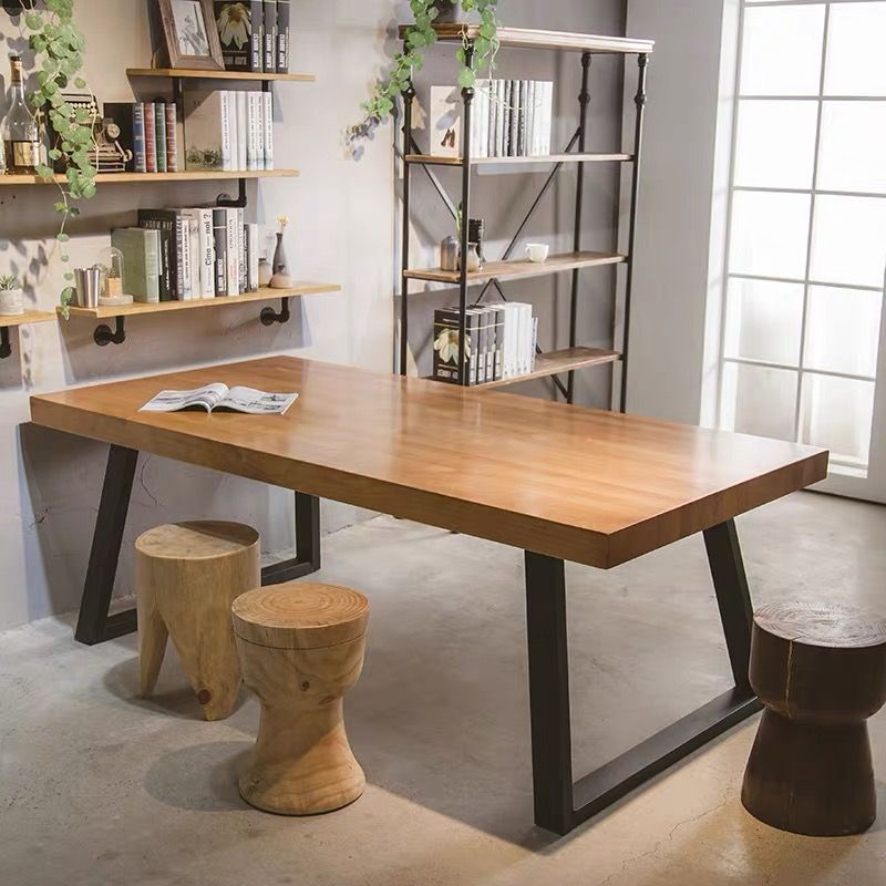 Modern Minimalist Rectangular Pine Wood Iron Dining Table For 4-6 Seats
