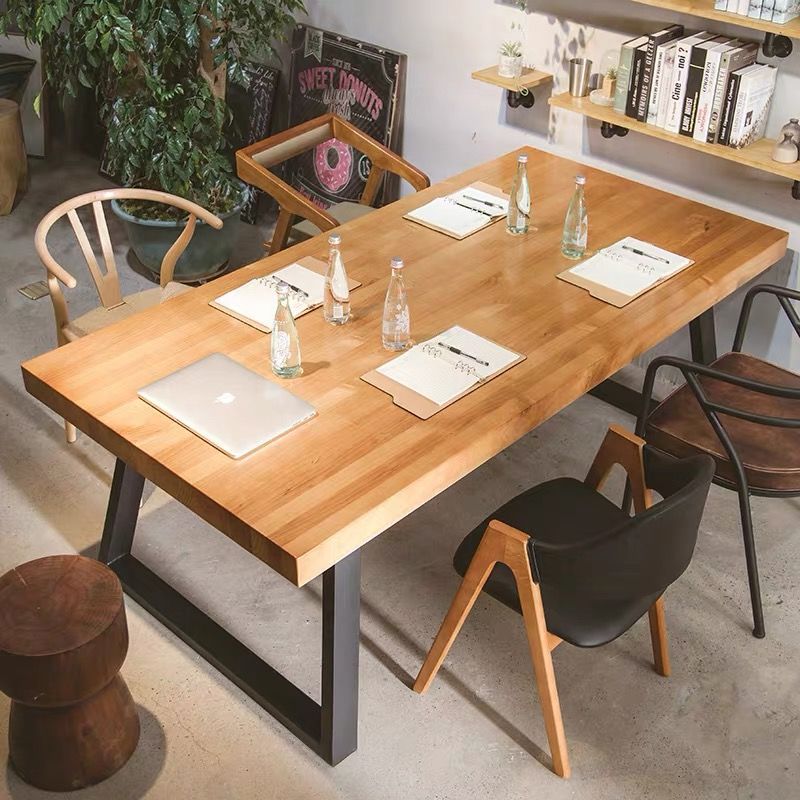 Modern Minimalist Rectangular Pine Wood Iron Dining Table For 4-6 Seats