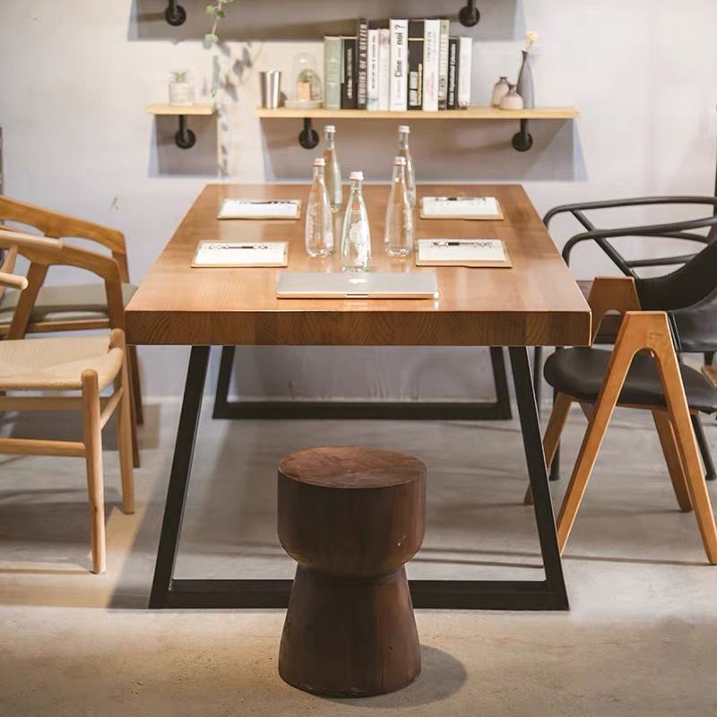 Modern Minimalist Rectangular Pine Wood Iron Dining Table For 4-6 Seats