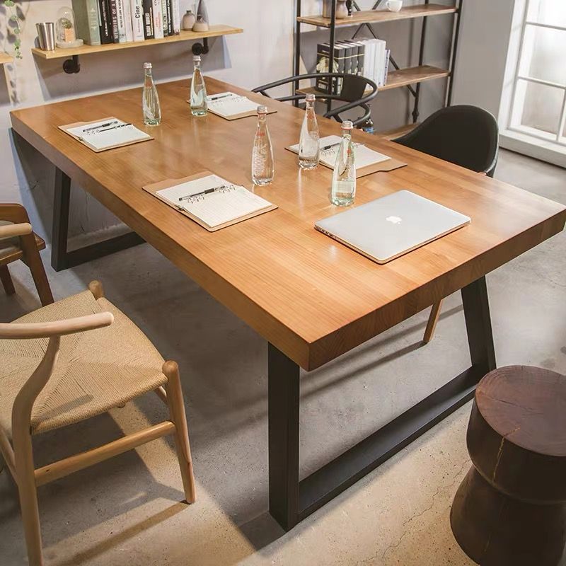 Modern Minimalist Rectangular Pine Wood Iron Dining Table For 4-6 Seats