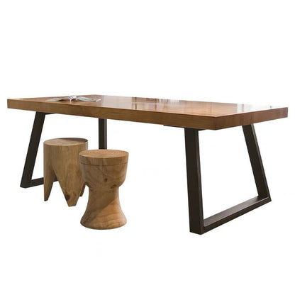 Modern Minimalist Rectangular Pine Wood Iron Dining Table For 4-6 Seats