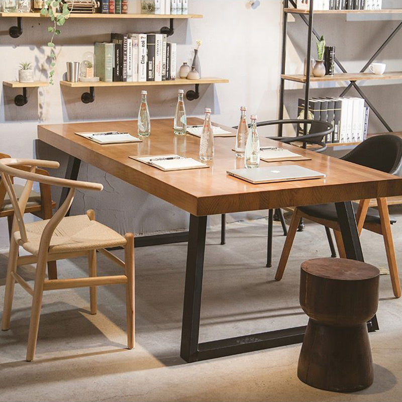 Modern Minimalist Rectangular Pine Wood Iron Dining Table For 4-6 Seats