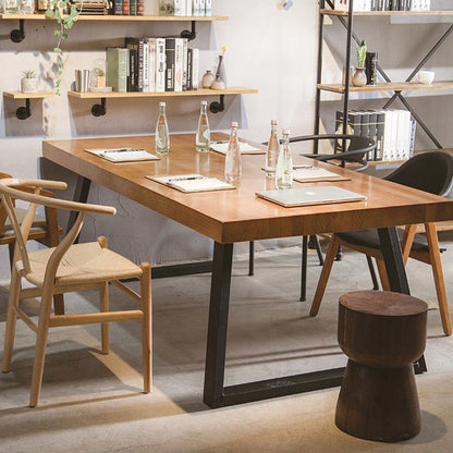 Modern Minimalist Rectangular Pine Wood Iron Dining Table For 4-6 Seats