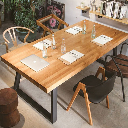 Modern Minimalist Rectangular Pine Wood Iron Dining Table For 4-6 Seats