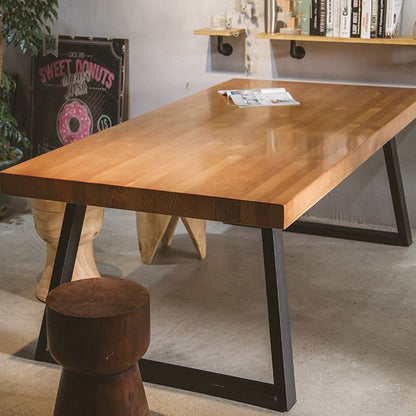 Modern Minimalist Rectangular Pine Wood Iron Dining Table For 4-6 Seats
