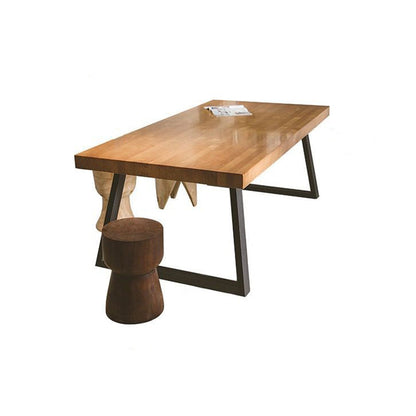 Modern Minimalist Rectangular Pine Wood Iron Dining Table For 4-6 Seats