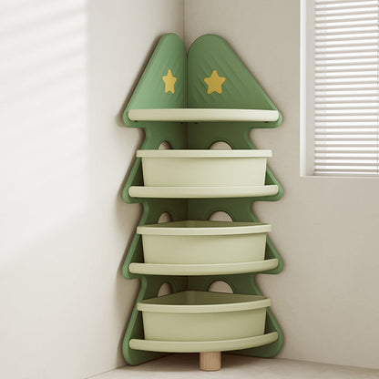 Contemporary Creative Christmas Tree Environmentally Friendly HDPE Kids Corner Storage Shelf 4-Tier For Living Room