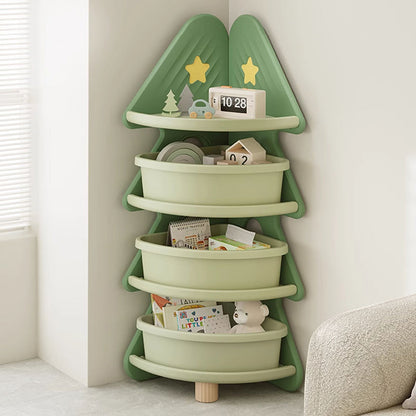 Contemporary Creative Christmas Tree Environmentally Friendly HDPE Kids Corner Storage Shelf 4-Tier For Living Room