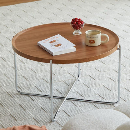 Modern Minimalist Round Border Design MDF Iron Coffee Table 1-Tier For Living Room