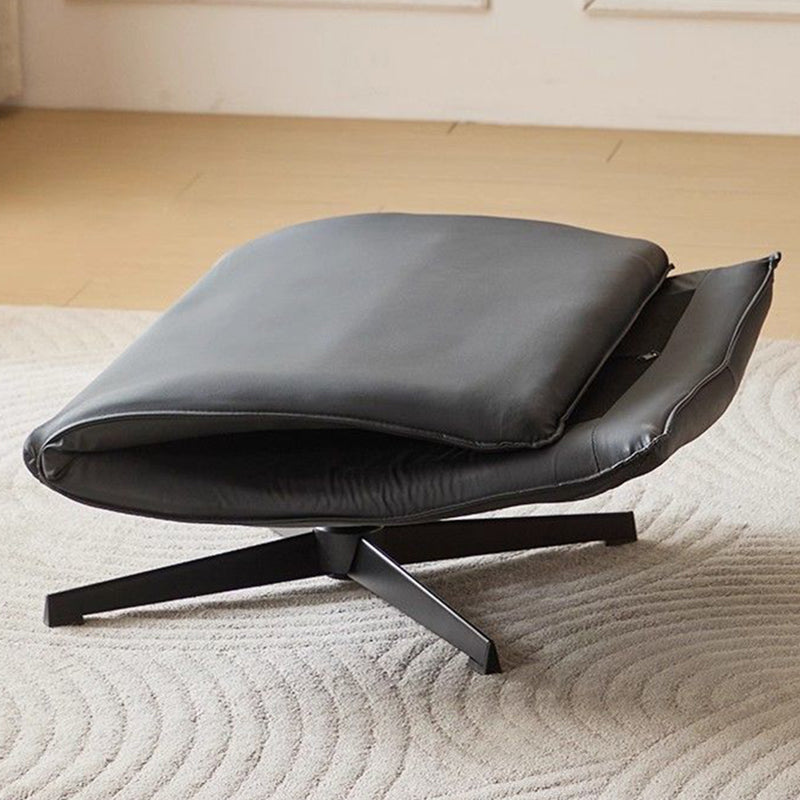 Contemporary Scandinavian Rotatable Arc-Shaped Chenille Faux Leather Carbon Steel Plush Cotton Sponge Lazy Detachable Accent Chair Backrest Armless For Living Room & Bedroom