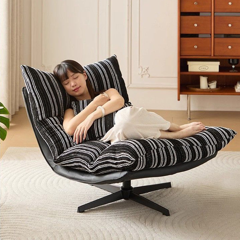 Contemporary Scandinavian Rotatable Arc-Shaped Chenille Faux Leather Carbon Steel Plush Cotton Sponge Lazy Detachable Accent Chair Backrest Armless For Living Room & Bedroom