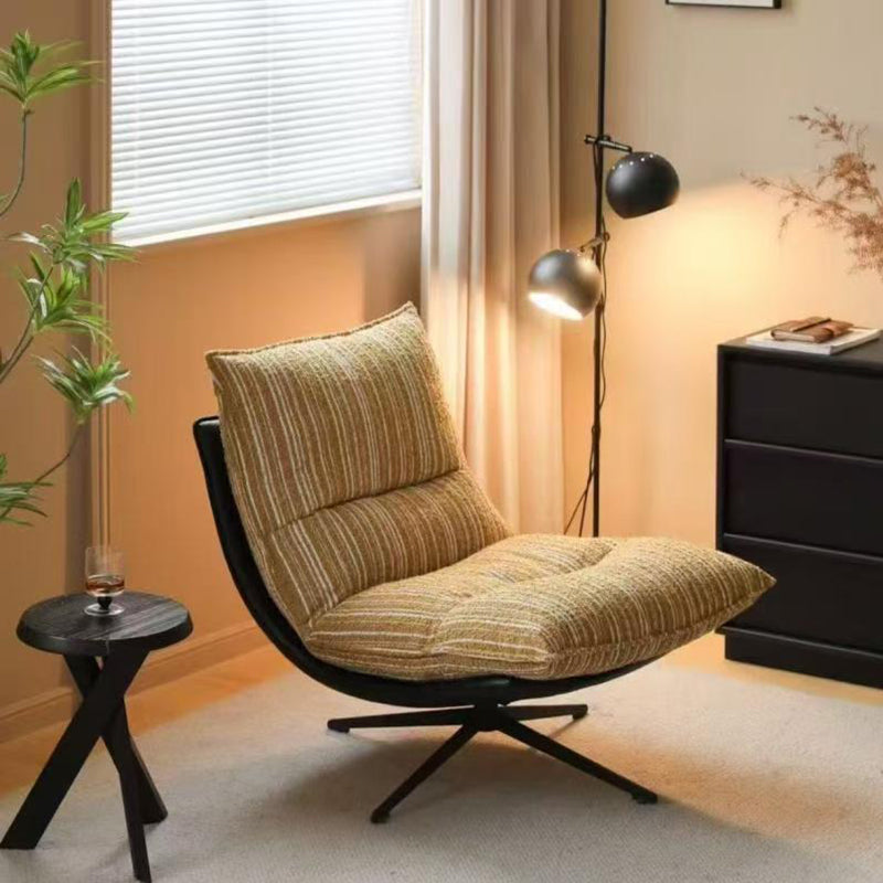 Contemporary Scandinavian Rotatable Arc-Shaped Chenille Faux Leather Carbon Steel Plush Cotton Sponge Lazy Detachable Accent Chair Backrest Armless For Living Room & Bedroom
