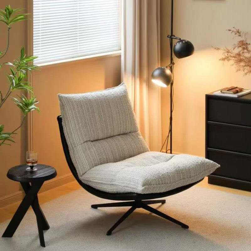 Contemporary Scandinavian Rotatable Arc-Shaped Chenille Faux Leather Carbon Steel Plush Cotton Sponge Lazy Detachable Accent Chair Backrest Armless For Living Room & Bedroom
