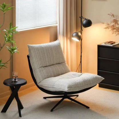 Contemporary Scandinavian Rotatable Arc-Shaped Chenille Faux Leather Carbon Steel Plush Cotton Sponge Lazy Detachable Accent Chair Backrest Armless For Living Room & Bedroom