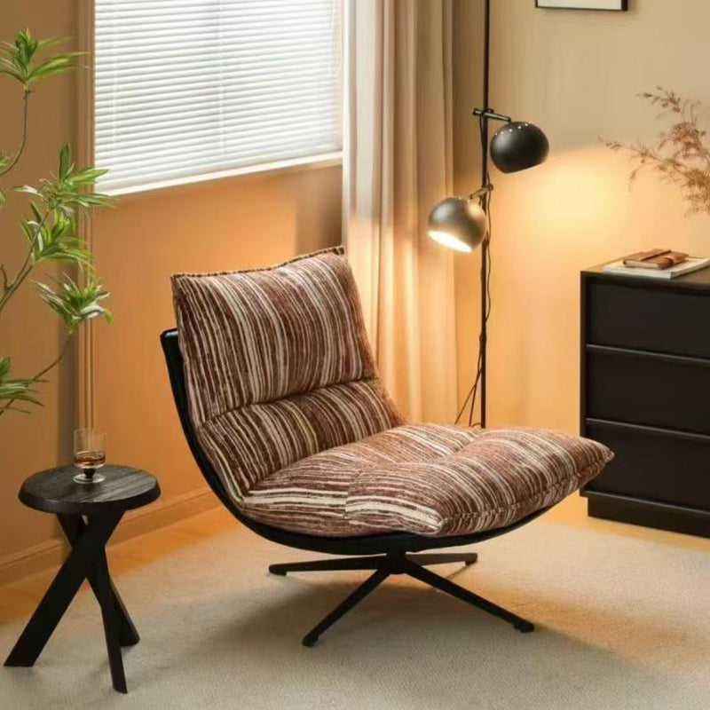 Contemporary Scandinavian Rotatable Arc-Shaped Chenille Faux Leather Carbon Steel Plush Cotton Sponge Lazy Detachable Accent Chair Backrest Armless For Living Room & Bedroom