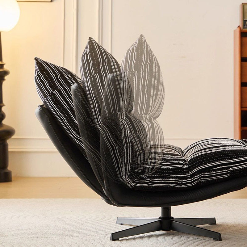 Contemporary Scandinavian Rotatable Arc-Shaped Chenille Faux Leather Carbon Steel Plush Cotton Sponge Lazy Detachable Accent Chair Backrest Armless For Living Room & Bedroom