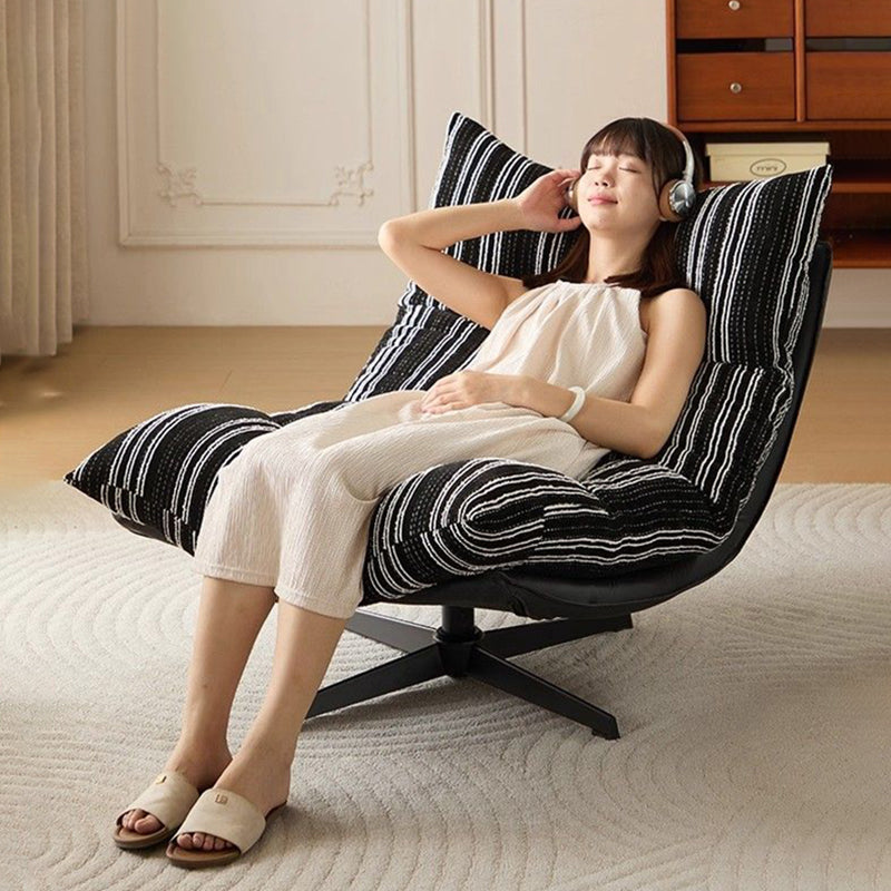 Contemporary Scandinavian Rotatable Arc-Shaped Chenille Faux Leather Carbon Steel Plush Cotton Sponge Lazy Detachable Accent Chair Backrest Armless For Living Room & Bedroom