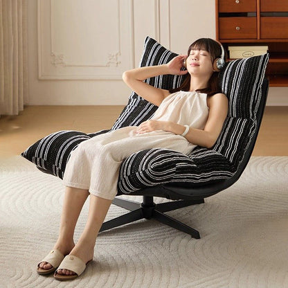 Contemporary Scandinavian Rotatable Arc-Shaped Chenille Faux Leather Carbon Steel Plush Cotton Sponge Lazy Detachable Accent Chair Backrest Armless For Living Room & Bedroom