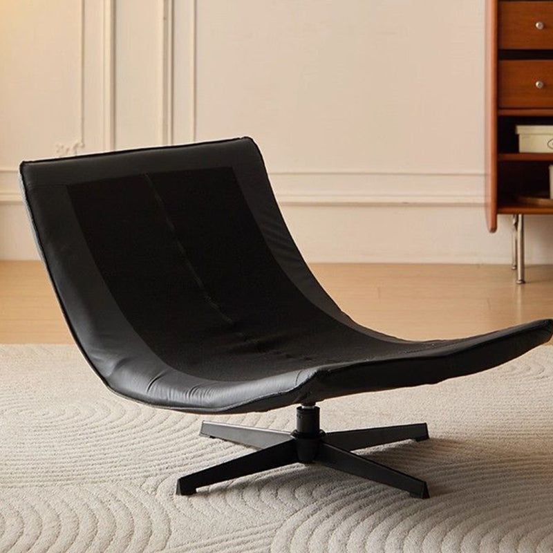 Contemporary Scandinavian Rotatable Arc-Shaped Chenille Faux Leather Carbon Steel Plush Cotton Sponge Lazy Detachable Accent Chair Backrest Armless For Living Room & Bedroom
