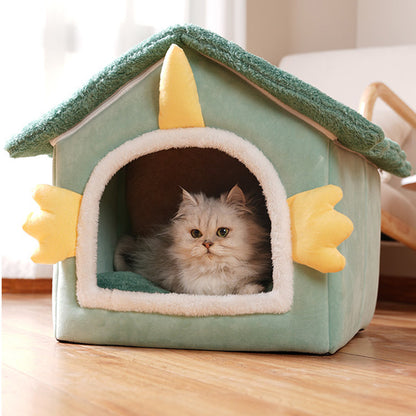 Modern Art Deco House-Shaped Flannelette Drop-Molded Fabric Detachable Cat Beds 1-Tier For Living Room