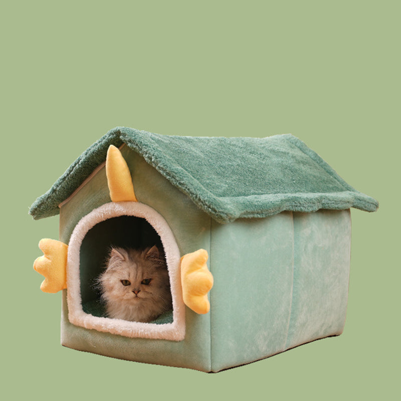 Modern Art Deco House-Shaped Flannelette Drop-Molded Fabric Detachable Cat Beds 1-Tier For Living Room