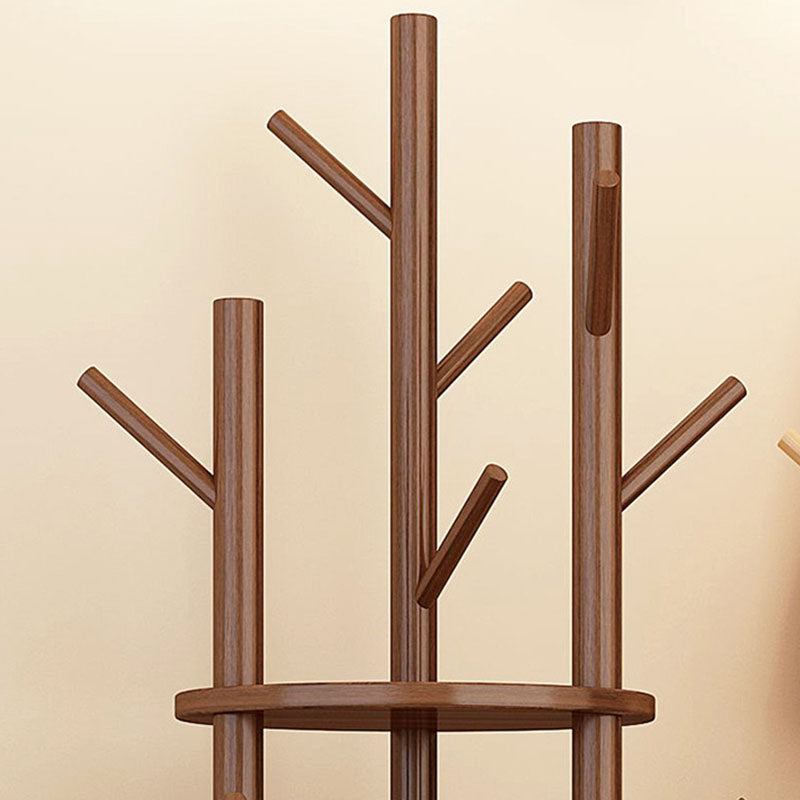 Modern Minimalist Rotatable Disk Branch Pine Wood MDF Clothes Tree Storage Shelf 3-Tier For Hallway & Entryway
