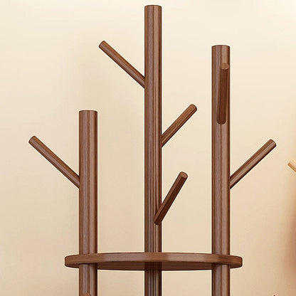 Modern Minimalist Rotatable Disk Branch Pine Wood MDF Clothes Tree Storage Shelf 3-Tier For Hallway & Entryway