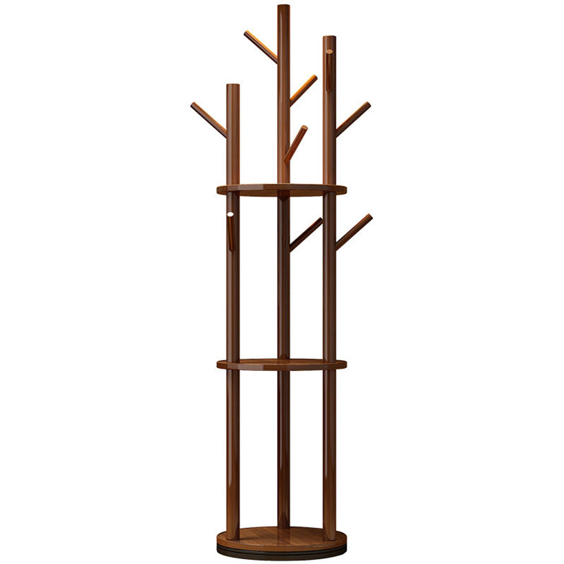 Modern Minimalist Rotatable Disk Branch Pine Wood MDF Clothes Tree Storage Shelf 3-Tier For Hallway & Entryway