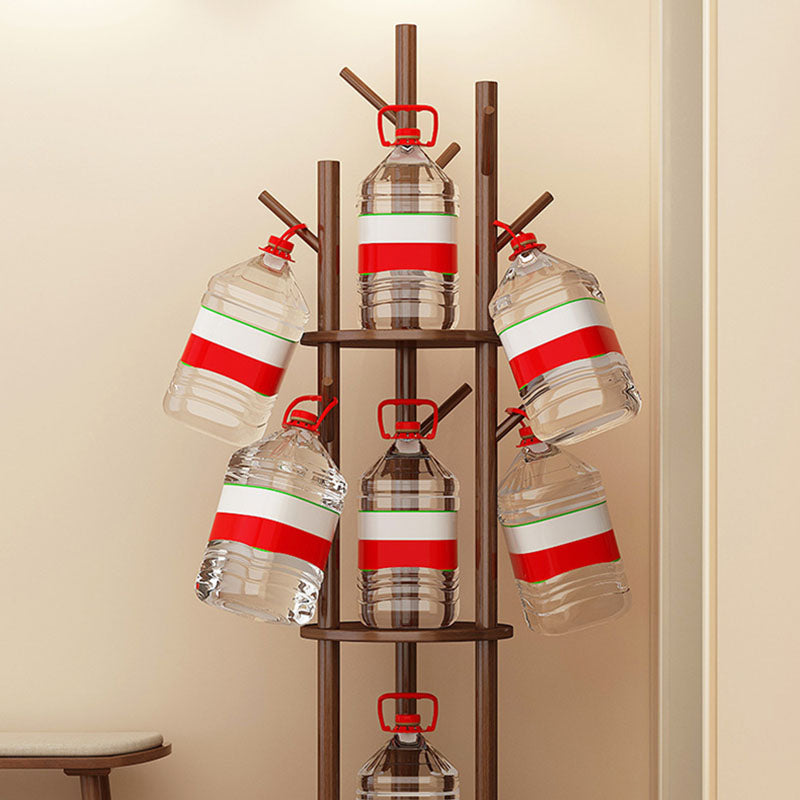 Modern Minimalist Rotatable Disk Branch Pine Wood MDF Clothes Tree Storage Shelf 3-Tier For Hallway & Entryway
