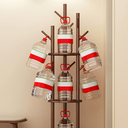 Modern Minimalist Rotatable Disk Branch Pine Wood MDF Clothes Tree Storage Shelf 3-Tier For Hallway & Entryway