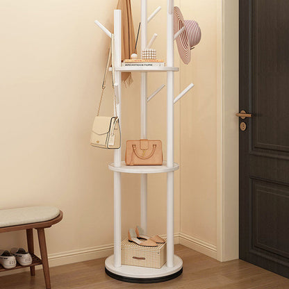 Modern Minimalist Rotatable Disk Branch Pine Wood MDF Clothes Tree Storage Shelf 3-Tier For Hallway & Entryway
