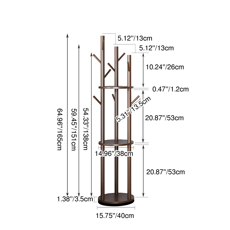 Modern Minimalist Rotatable Disk Branch Pine Wood MDF Clothes Tree Storage Shelf 3-Tier For Hallway & Entryway