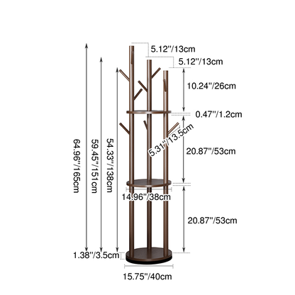 Modern Minimalist Rotatable Disk Branch Pine Wood MDF Clothes Tree Storage Shelf 3-Tier For Hallway & Entryway