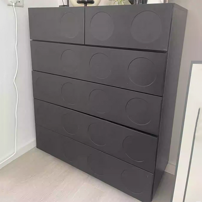 Contemporary Retro Rectangular Round Hole Plywood Particle Board Multi-Compartment Storage Cabinet 6-Drawer For Living Room