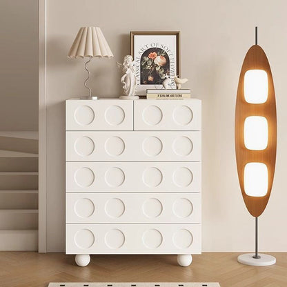 Contemporary Retro Rectangular Round Hole Plywood Particle Board Multi-Compartment Storage Cabinet 6-Drawer For Living Room
