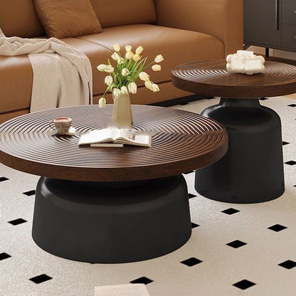 Contemporary Nordic Vortex Pattern Round MDF Carbon Steel Coffee Table Set 1-Tier For Living Room