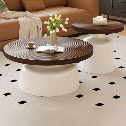 Contemporary Nordic Vortex Pattern Round MDF Carbon Steel Coffee Table Set 1-Tier For Living Room