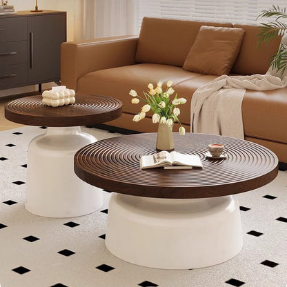 Contemporary Nordic Vortex Pattern Round MDF Carbon Steel Coffee Table Set 1-Tier For Living Room
