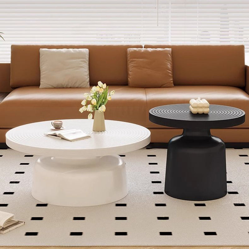 Contemporary Nordic Vortex Pattern Round MDF Carbon Steel Coffee Table Set 1-Tier For Living Room